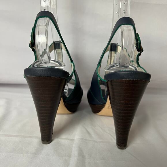 Boden Navy Blue Leather Strappy Open Toe Heels Women’s Size 38 Summer Sandal - Picture 4 of 13